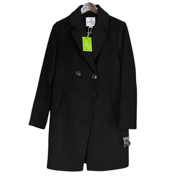 Sam Edelman Womens Black Wool Blend Double Breasted Cutaway Coat Size Small NEW - Picture 2 of 10